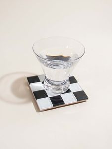 Modern <b>Ceramic</b> <b>Coasters</b> Square Black White Gold Geometric Design Non-Slip Mats & Pads - Product Image 2