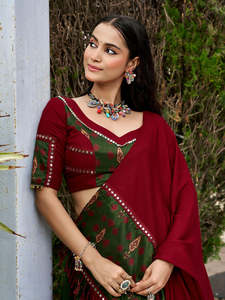 <b>Women</b>’s Rayon Printed Navratri <b>Lehenga</b> Choli Set with Gotta Patti Mirror Lace and Tassel Work - Product Image 3