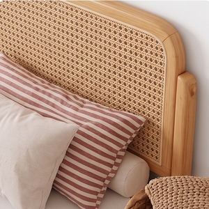 Cama Minimalista de Madera Vanes con Cabecera de Ratán, Estructura de Cama Suave, Diseño Ecológico - Product Image 6