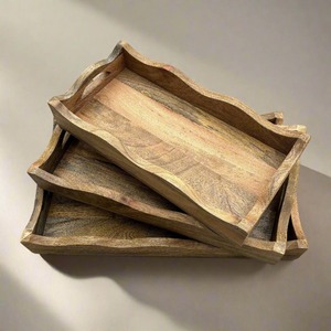 Handmade Natural Wooden Serving <b>Tray</b> Rectangle Wabi Sabi Design Unfinished Wood Tableware <b>Storage</b> <b>Tray</b> for Kitchen Home Office - Product Image 5