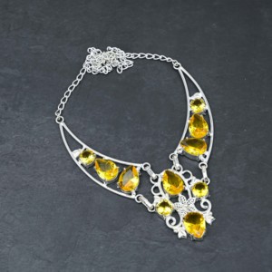 Customized Handmade Yellow Citrine Lab Created Pear Freshwater Pearl Sterling Silver 18-Inch Necklace Luxury Women Wedding Gift - Product Image 2