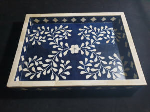 Décoration Plateau de service exquis au design de luxe indien avec incrustation de nacre Plateau d'incrustation d'os de marbre de bois à bas prix - Product Image 3