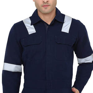 Combinaison de travail bleu marine pour homme avec bandes réfléchissantes, uniforme de sécurité en coton pour usage industriel - Product Image 4
