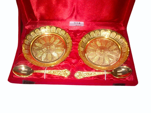 Gold Plated Round Plates With Spoon Luxury Decorative Metal Plate Set For Dry Fruits <b>Sweets</b> Wedding <b>Gift</b> - Product Image 2