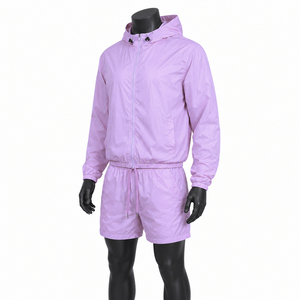Ensemble veste coupe-vent légère à capuche et short pour homme, violet uni, décontracté, vêtements d'extérieur printemps, survêtement, séchage rapide - Product Image 3