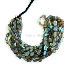 Perles ovales en labradorite naturelle, labradorite bleue feu, perles de pierres précieuses lisses, 6x8mm à 7x10mm, perles de labradorite pour la création de bijoux - Product Image 1