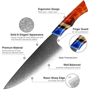 Couteau de Chef Damas Écologique Premium LEGACY BLADES Fait Main Professionnel pour Cuisine Poignée en Résine Style Japonais - Product Image 6