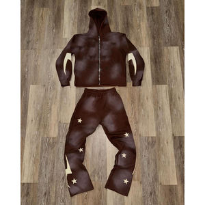 Custom Sweat Suits Cotton Thick Zip up Applique Embroidery Patch Flared Full Tracksuits Hoodies and <b>Sweatpants</b> <b>Sets</b> for Men - Product Image 3