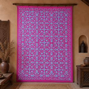 Couvre-lit en coton brodé Suzani exclusif, motif floral magenta et aqua, fait main, style bohème indien, décoration ethnique pour la maison - Product Image 4