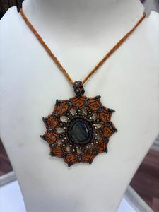 Handmade Blue Green Macrame Pendant Necklace with <b>Moonstone</b> Gold Beads Boho Style <b>Jewelry</b> Wholesale - Product Image 2