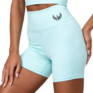 Shorts Deportivos de Cintura Alta Color Azul Claro para Mujer, Ropa Deportiva Elástica para Gimnasio, Entrenamiento, Ejercicio y Deportes - Product Image 3