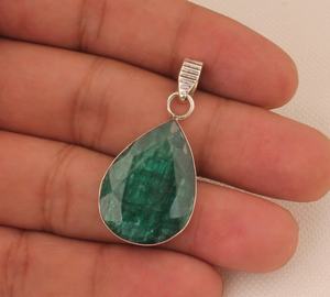 NIKHIL GEMS Collier de fiançailles vintage avec émeraude taille poire, pendentif en argent sterling 925, bijoux fins en pierres précieuses, évaluation par une tierce partie - Product Image 2