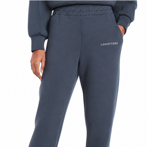 Women Dark Blue Fleece Sweatpants Elastic Waist Straight Leg Relaxed Fit Casual Soft Winter <b>Lounge</b> Trousers - Product Image 1
