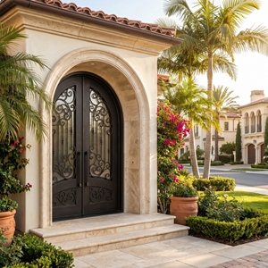 <b>Single</b> Entry Modern Luxury Wrought Iron Exterior Side Custom 3D Design Windproof Anti-theft Powder Coated 100% Hand Outdoor - Product Image 5