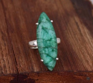 925 Sterling <b>Silver</b> <b>Emerald</b> Prong Setting <b>Ring</b> Handmade Bohemian May Birthstone Gift for Her - Product Image 2