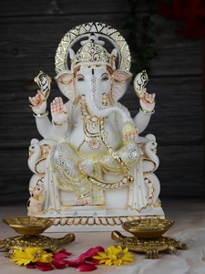 Sculpture spirituelle décorative Ganpati Murti en marbre poli fait main pour la décoration de la maison, du temple et du bureau - Product Image 3