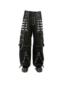 Pantalon noir pour homme style punk, rayures multicolores, chaînes, plusieurs poches, fermeture élastique à glissière, été, haute qualité, 100% coton - Product Image 3