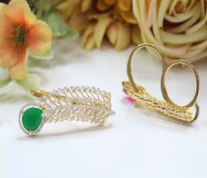 Bague élégante de haute qualité plaquée or véritable Kundan réglable pour la fonction et la collection de vêtements de mariage pour les femmes - Product Image 2