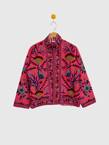 Hand Embroidered Floral Cotton Mandarin Collar Jacket Full Sleeve Regular Length Adult Women'<b>s</b> Spring Wear Prairie Chic Style - Product Image 1