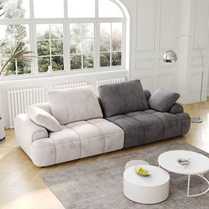 Divano Moderno a Due Posti in Tessuto Scamosciato Beige e Grigio, 220 cm, per Soggiorno - Product Image 5