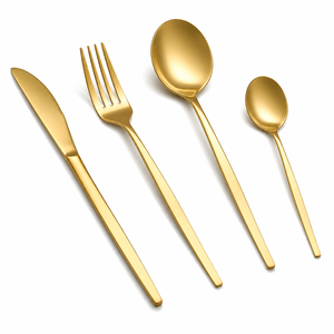 Ensemble de couverts de luxe en acier inoxydable doré, 4 pièces, finition miroir, pour hôtel, restaurant, mariage, avec logo personnalisé - Product Image 1