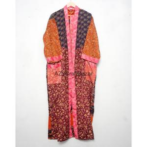 Robe kimono en soie pour femme, longue, col en V, avec cordon de serrage, design patchwork, respirante et douce, grande taille, élégante, décontractée - Product Image 2