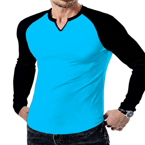 เสื้อยืดแขนยาวคอวีแขนแร็กแลนสำหรับผู้ชายทรงเข้ารูปสีทึบเสื้อลำลองแบบถักสวมใส่ในฤดูใบไม้ร่วง - Product Image 2