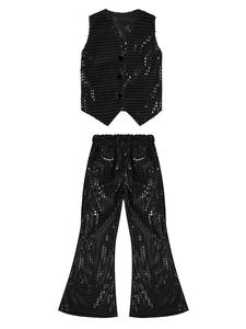5-16 niños niñas puesta en escena traje Chaleco con pantalones acampanados conjunto Ropa de baile Hip-Hop Jazz baile latino fiesta escolar - Product Image 4