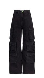 Pantalon cargo camouflage taille haute pour femme, coupe ample, longueur intégrale, en toile, style décontracté avec poches, fermeture boutonnée, idéal pour le printemps - Product Image 4