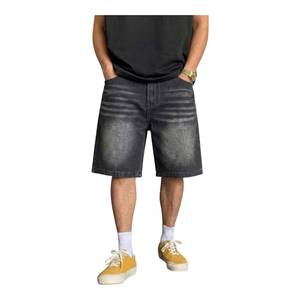 Shorts Bermuda en jean noir délavé pour homme, taille mi-haute, fermeture boutonnée, style décontracté, tissé respirant, motif uni, poches, lavage en machine - Product Image 3