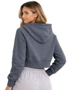 Sudadera con capucha corta para mujer, color gris carbón, de algodón y forro polar, corte ajustado, estilo casual, ligera, para mujer - Product Image 2