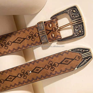 Cinturón de herramientas de mano de cuero de moda para hombre en relieve inspirado tallado a mano de estilo occidental de alta calidad con conjunto de hebilla de vaquero - Product Image 1