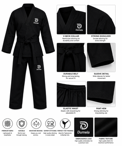 Uniforme de Taekwondo Dumela, Negro, de Algodón, Ropa de Artes Marciales Unisex, Traje de Entrenamiento, Diseño Duradero de Cintura Alta, Transpirable y Personalizable - Product Image 6
