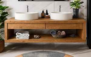 Mueble de Baño de Lujo con Lavabo Doble de Madera Sólida y Estante de Almacenamiento Integrado, Ideal para Apartamentos o Villas Modernas - Product Image 2
