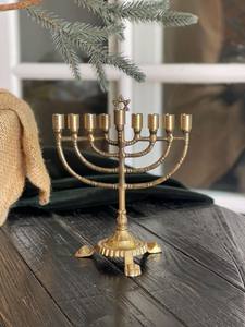 Support de bougie Menorah en cuivre, design étoile géométrique, support de table décoratif pour la maison, décoration festive - Product Image 5