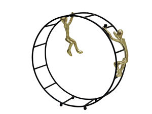 Sculpture Moderne en Aluminium Or et Noir, Statuette Abstraite de Figures Humaines sur Roue Industrielle, Décoration de Bureau Contemporaine - Product Image 4