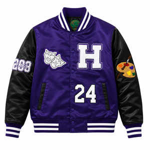 Blouson Bomber Varsity Personnalisé en Toile Enduite OEM, Fin, Printemps, Fermeture Éclair, Col Montant, Imperméable, Coupe-Vent - Product Image 2
