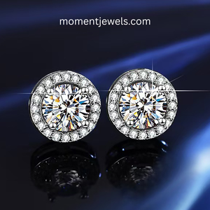 Platinum Plated 925 Sterling <b>Silver</b> Moissanite Stud Earrings Round Halo Trendy Unisex <b>Wedding</b> Gift - Product Image 5