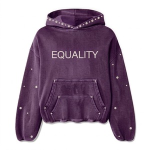 Sudadera con Capucha Personalizada para Hombre, Estilo Vintage, Lavado Ácido, con Pedrería, Venta Directa de Fábrica, Tienda Directa - Product Image 2