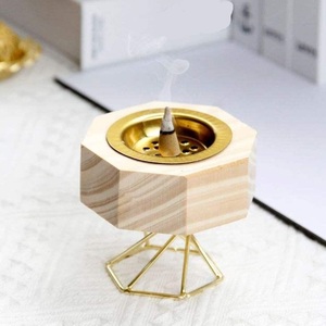 Wholesale Dark Wood <b>Incense</b> <b>Cone</b> Burner Gold Lattice Metal Stand Spa Decor Censer - Product Image 6