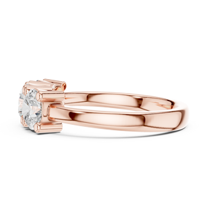 Anillo de compromiso de tres piedras con diamante moissanita de corte redondo chapado en oro rosa de 14 quilates, color D, para mujer, banda nupcial - Product Image 2