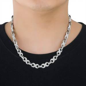 Luxury White Gold Diamond <b>Statement</b> <b>Necklace</b> Pave Setting Round Brilliant Cut Link Chain Unisex Party Jewelry Available for Sale - Product Image 1