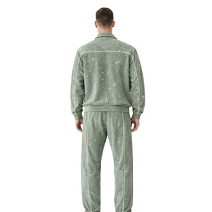 Custom Rhinestone Green Tracksuit Set | Premium <b>Zip</b> <b>Up</b> <b>Jacket</b> & Jogger Pants | Private Label Sportswear Manufacturer - Product Image 2