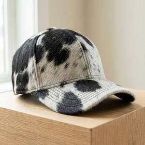 Unisex 6-Panel Hair on Hide leather Baseball <b>Cap</b> Tie Dye Black White Cotton Fitted Casual Spring Summer <b>Hat</b> 58-60CM - Product Image 1