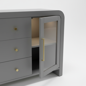 ตู้ไซด์บอร์ด ตู้บุฟเฟ่ต์ห้องนั่งเล่น ตู้คอนโซลพร้อมลิ้นชักกลางสามช่องและกระจกด้านข้างสองด้าน ดีไซน์ทันสมัย สีสันโดดเด่น - Product Image 6