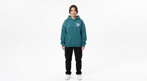 Sudadera con Capucha para Niñas, Color Verde Azulado, 100% Algodón, Felpa, Bolsillo Frontal Grande, Estilo Casual para Otoño - Product Image 3
