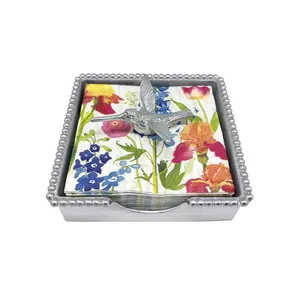 Elegante Servilletero Rectangular con Adorno de Colibrí y Forro de Tela Floral Estampada, Accesorio Decorativo para Mesa del Hogar - Product Image 1