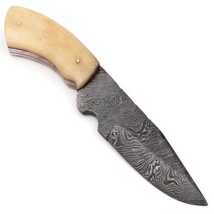 Couteau de chasse à lame fixe en acier Damas de qualité industrielle, fabriqué sur mesure par Trend Blades, pointe clip, manche en bois, étui en cuir - Product Image 2
