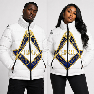 Veste personnalisée avec logo, tenue maçonnique héritage, vêtements grecs de fraternité, vêtements maçonniques, vêtements de brotherhood, imprimé géométrique blanc, or et bleu - Product Image 4