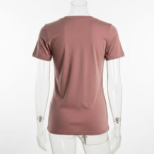 Chemisiers à manches courtes boutonnés pour femmes, col en V, couleur unie, coupe ample décontractée, t-shirt confortable en tissu de coton. - Product Image 2